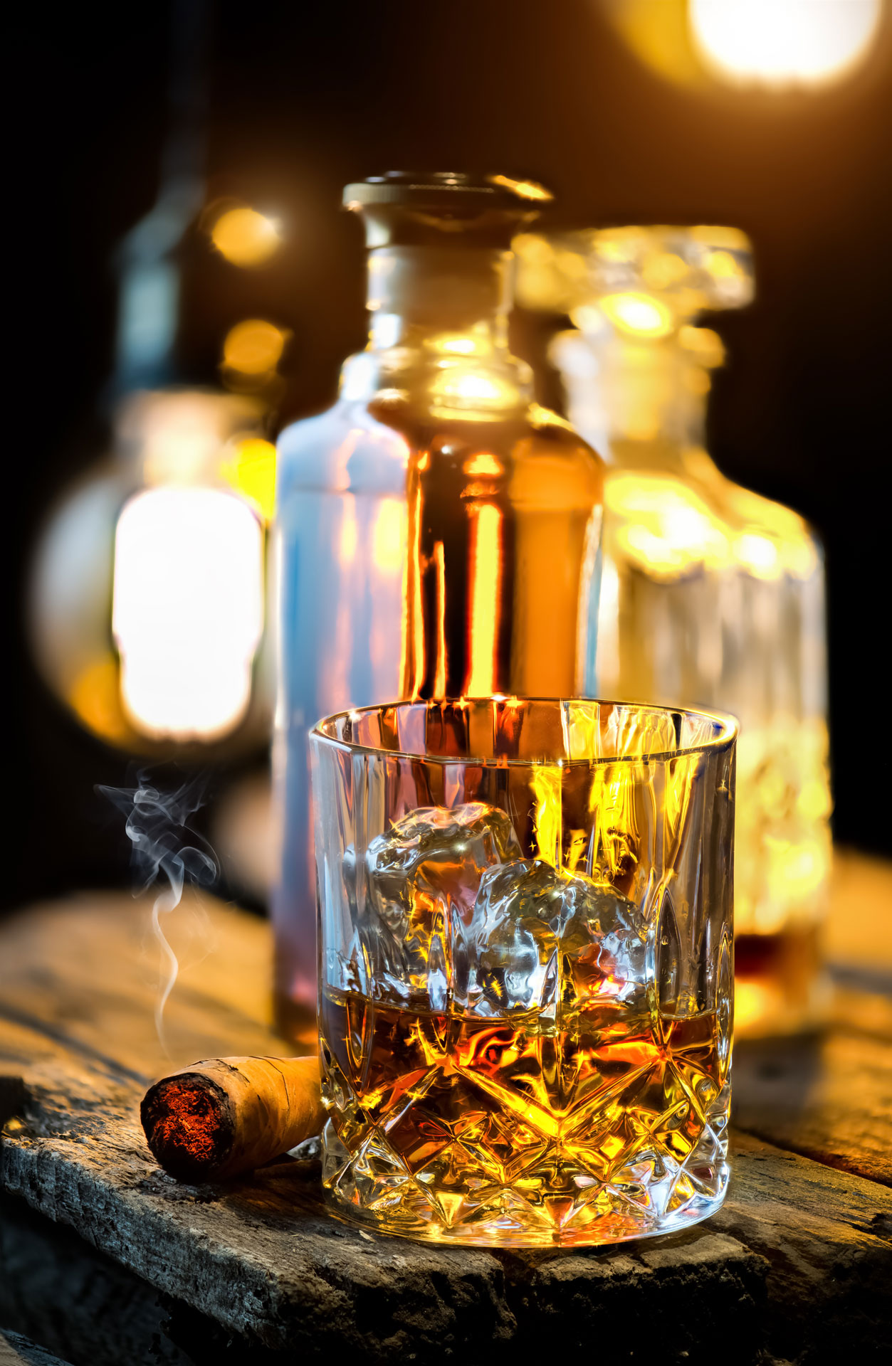 edison lamp and whiskey